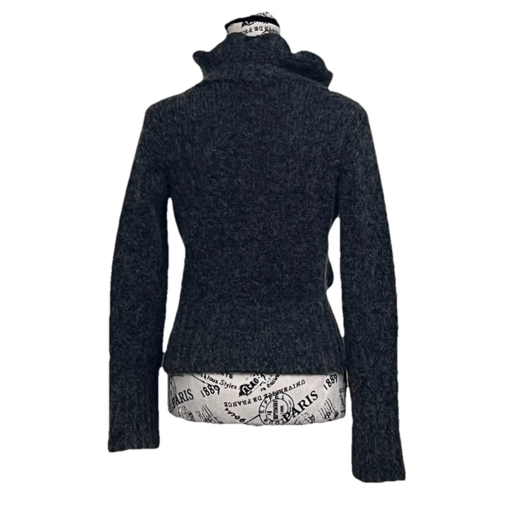 Zara Charcoal Grey Mohair Wool Cardigan L Soft Fuzzy Ruffle Trim Cozy Goth - Picture 5 of 11